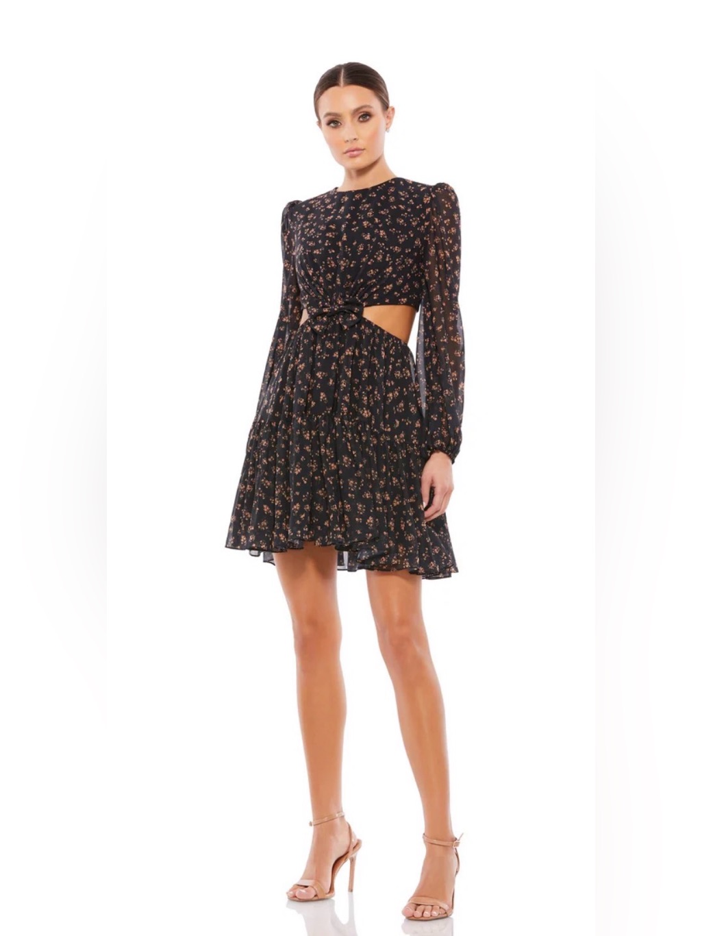 Nwt Mac Duggal Black Floral Cutout Long-Sleeve Mini Dress
